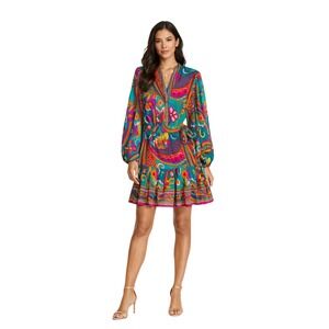 NWT Adrianna Papell Mixed Floral Print Tie Waist Long Sleeve Dress Size US 6